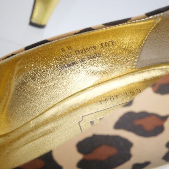 Coach Women's 8 Leopard Print Satin Peep Toe Gold Heels Daisey - Picture 3 of 11